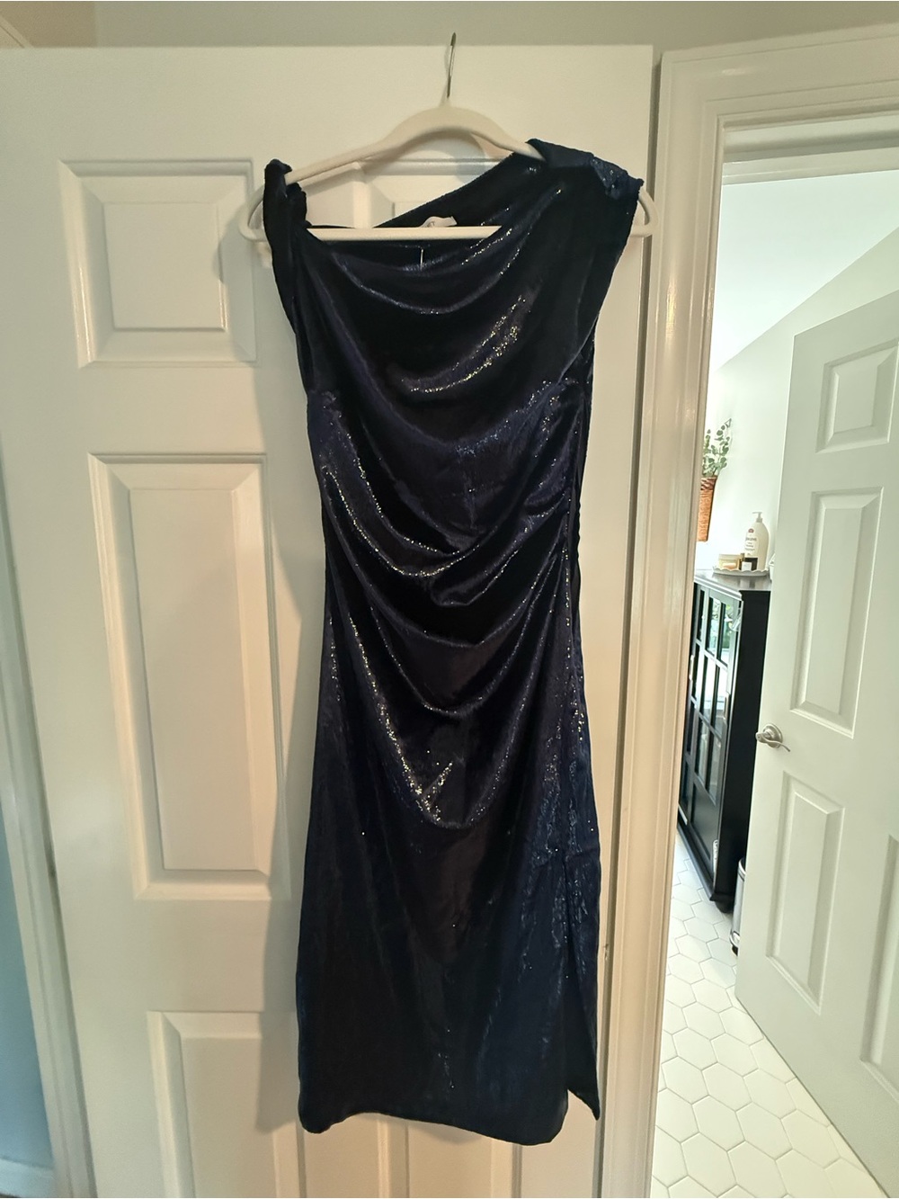 Loft Navy Sequin Draped Evening Dress - Women